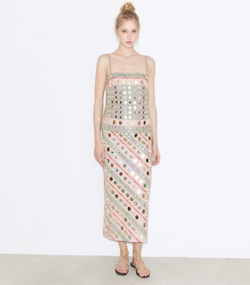 Mirror Embellished Cotton Dress