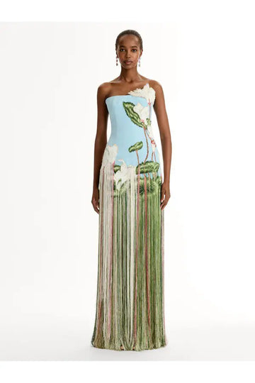 Chiné Cyclamen Threadwork Fringe Gown（✔️Free shipping）