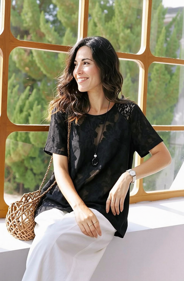 Black Cut-Out Embroidered T-shirt